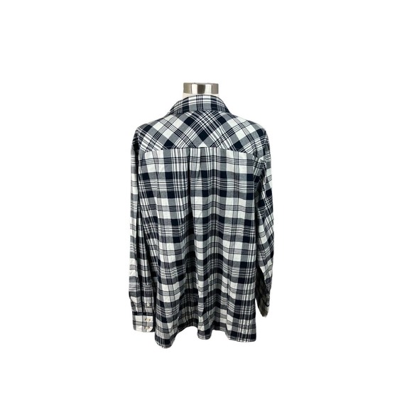 Talbots 3X Black White Silver Thread Plaid Flannel Button Front Long Sleeve - Picture 3 of 4